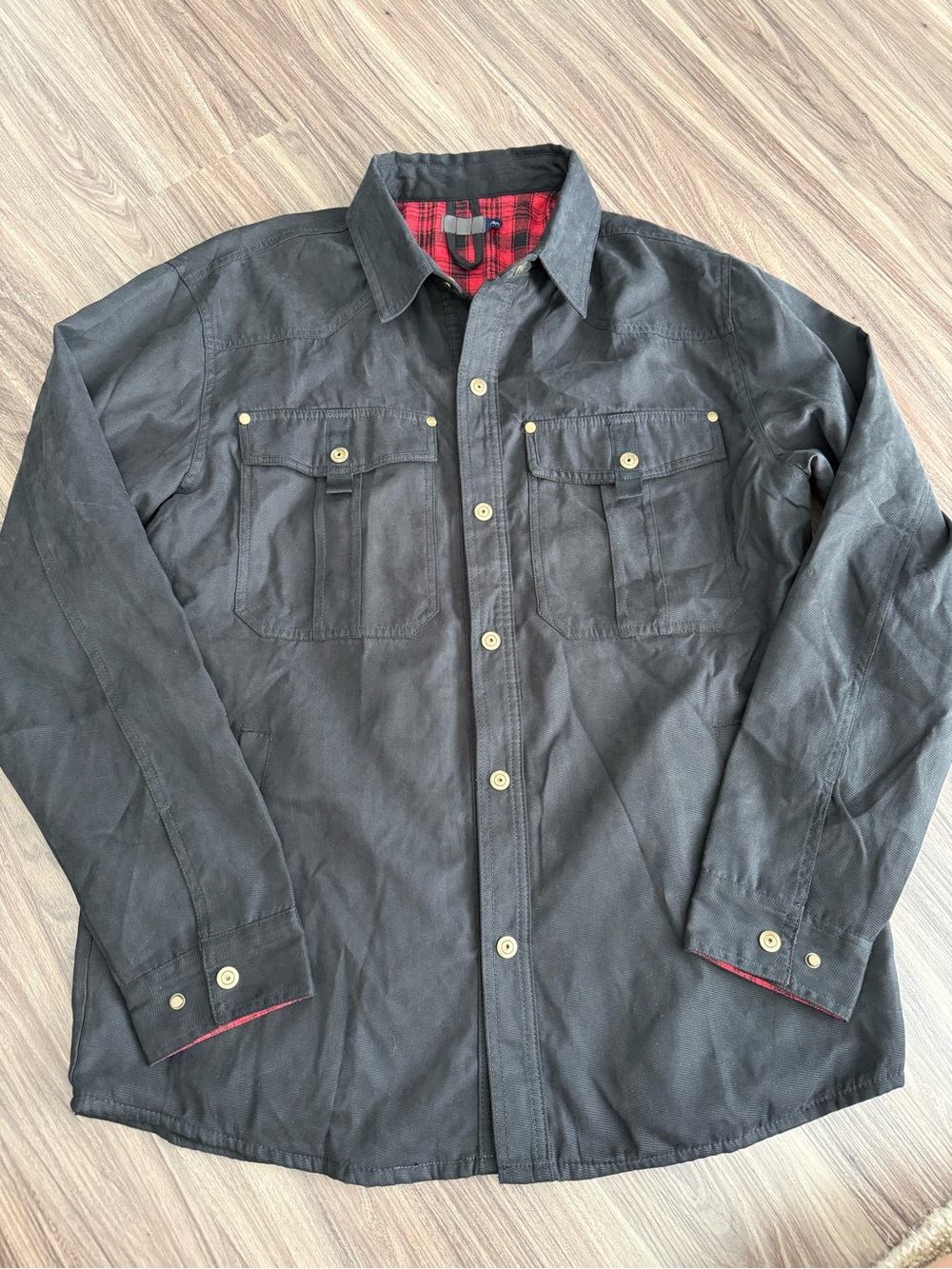 Men's Black Casual Button-Up Shirt Jacket - Lined Res Plaid Interior